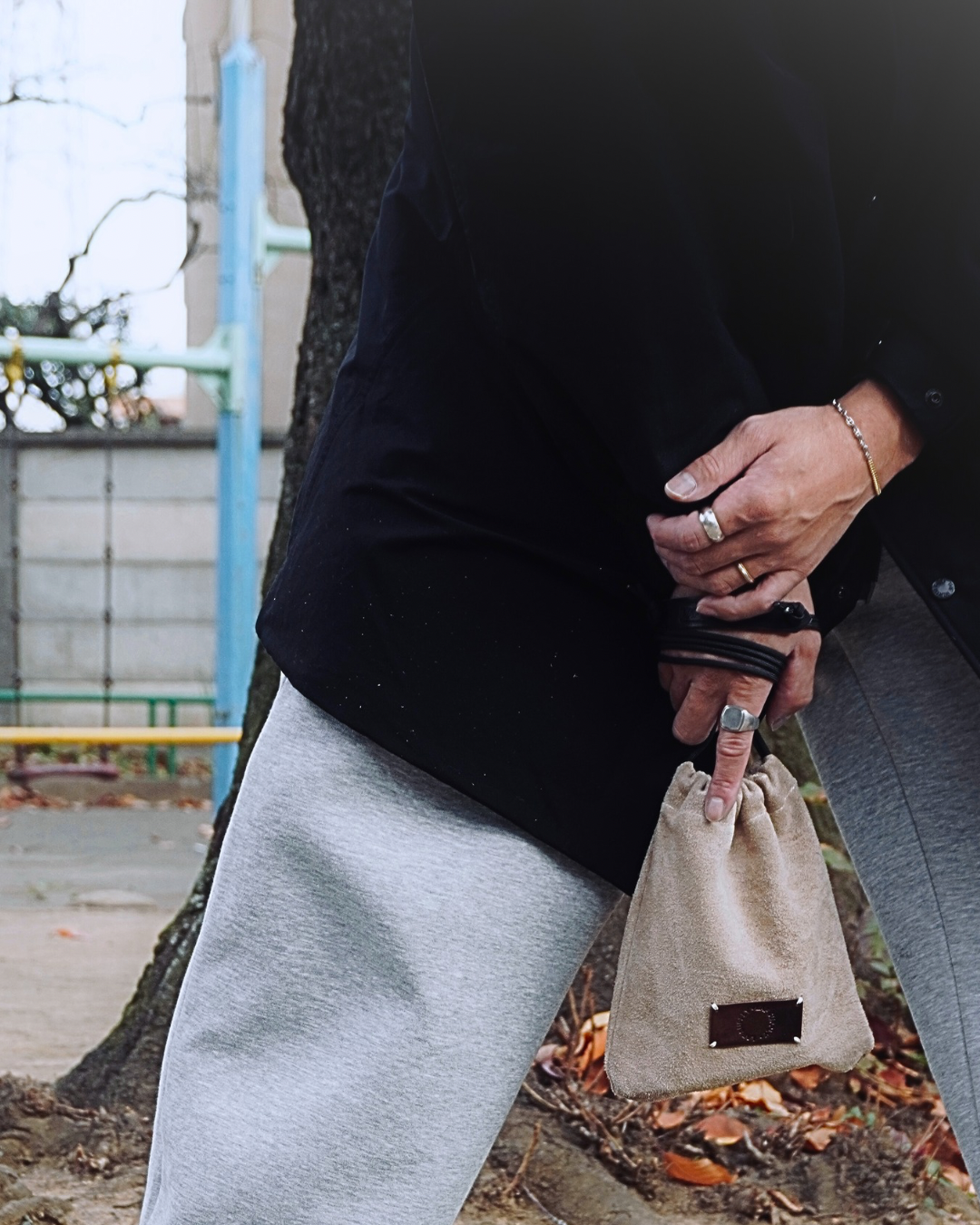 Suede leather handbag