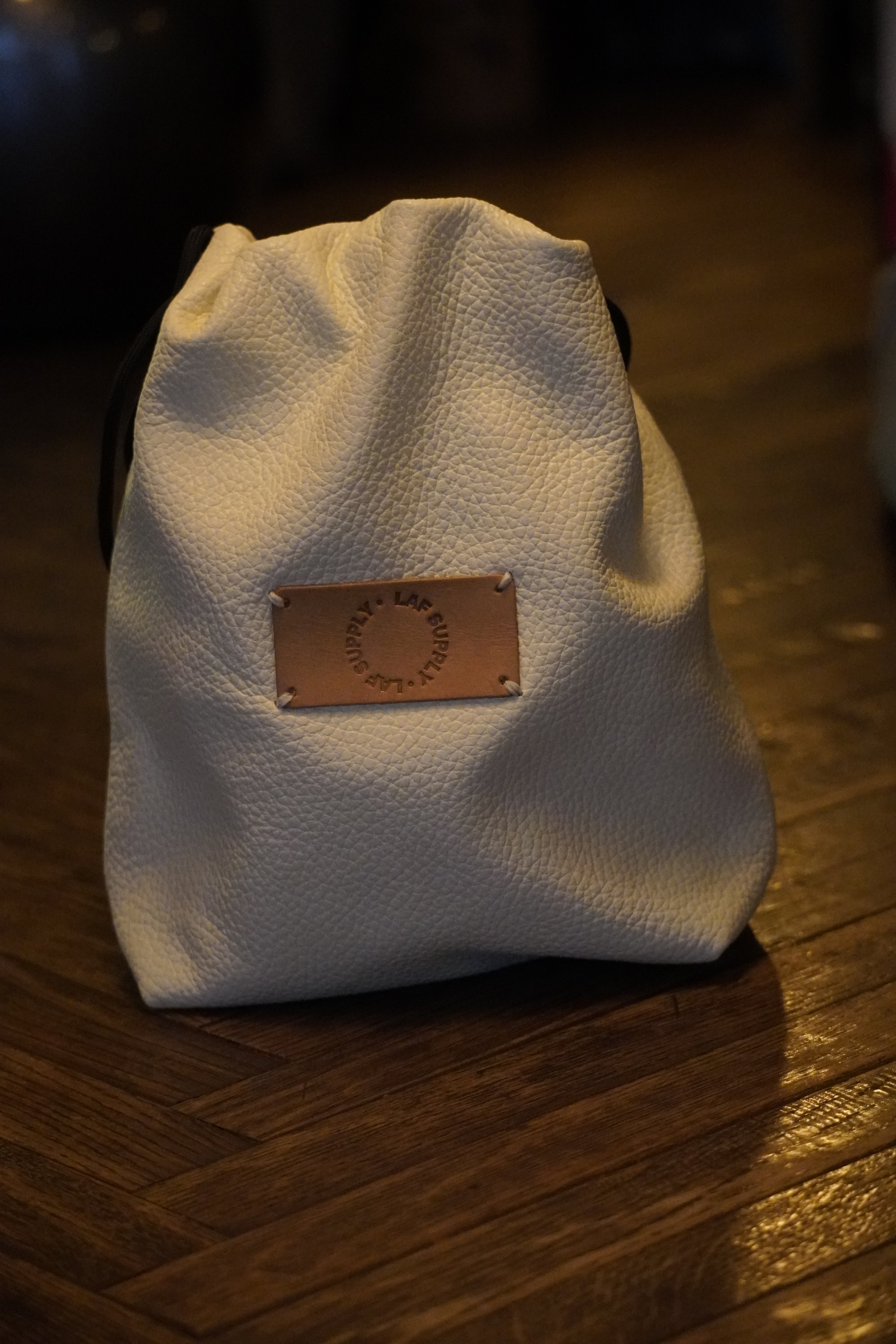 leather drawstring bag