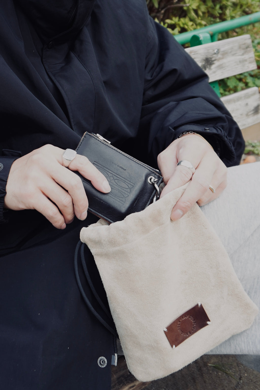 Suede leather handbag